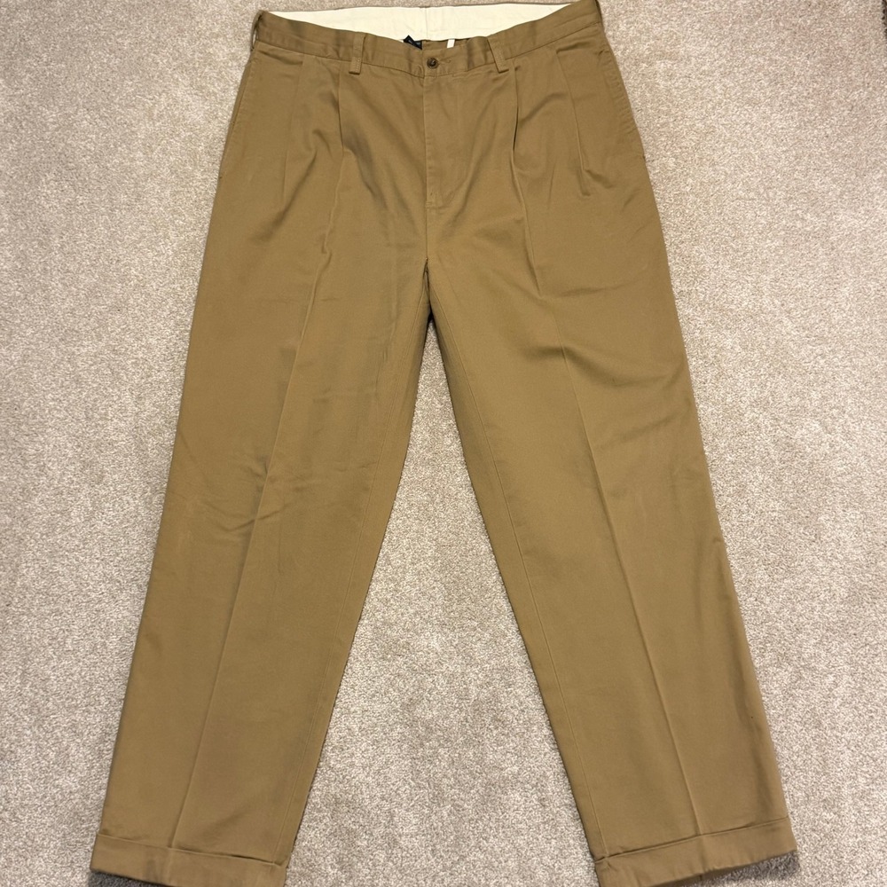 Polo Ralph Lauren Chino Pants Mens 36/30 Tan Khaki Pleated Cuffed Cotton Trouser